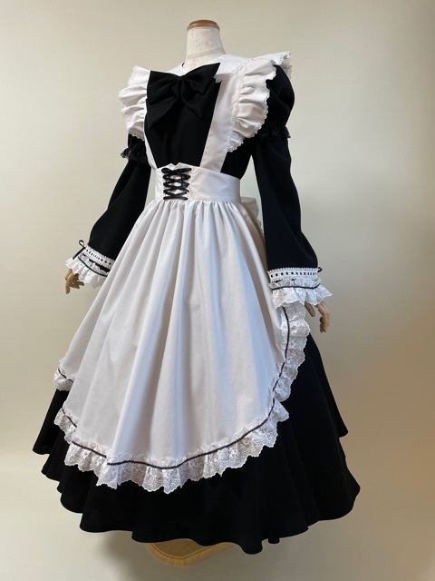 【編み上げゴシック風ロングメイド服】[008] ◇メイド服専門店◇クラシカルメイド服／ゴシックメイド服／カフェメイド服／和装メイド服／各種ロングタイプ・ミニタイプ／